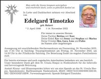 Traueranzeige Edelgard Timotzko
