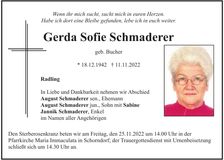 Traueranzeige Sofie Schmaderer