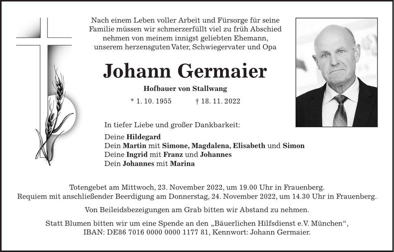 Traueranzeige Johann Germaier