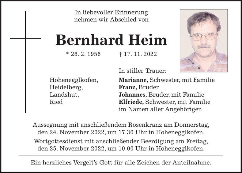 Traueranzeige Bernhard Heim