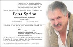 Traueranzeige Peter Sprinz