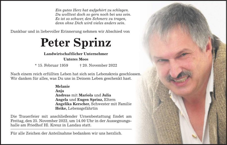 Traueranzeige Peter Sprinz