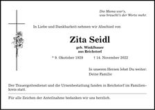 Traueranzeige Zita Seidl