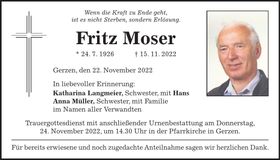 Traueranzeige Fritz Moser