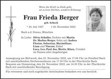Traueranzeige Frieda Berger