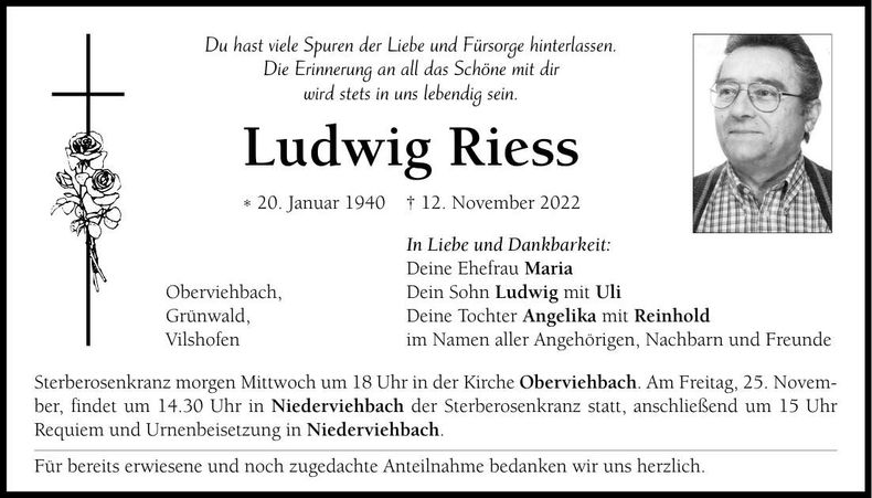 Traueranzeige Ludwig Riess
