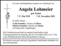 Traueranzeige Angela Lohmeier
