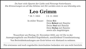 Traueranzeige Leo Grimm