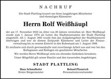 Traueranzeige Rolf Weißhäupl