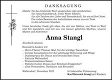 Traueranzeige Anna Stangl