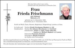 Traueranzeige Frieda Frischmann