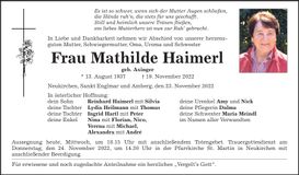 Traueranzeige Mathilde Haimerl