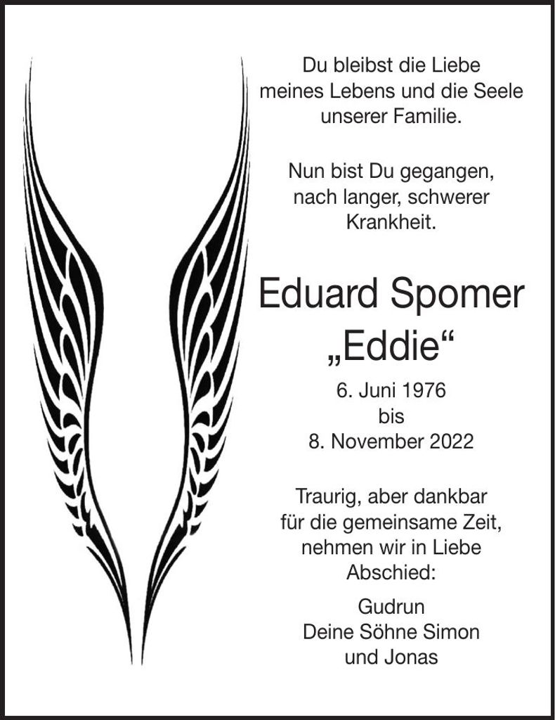 Traueranzeige Eduard Spomer