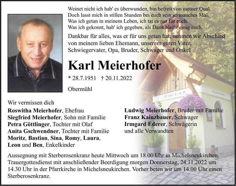 Traueranzeige Karl Meierhofer