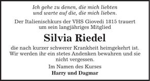 Traueranzeige Silvia Riedel