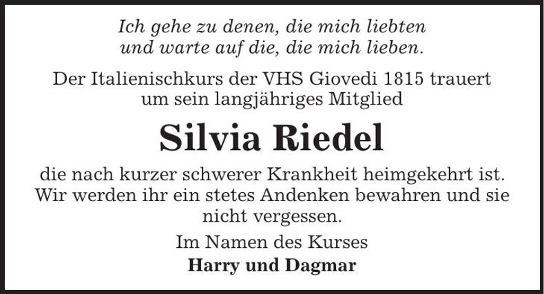 Traueranzeige Silvia Riedel