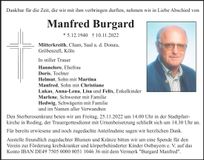 Traueranzeige Manfred Burgard