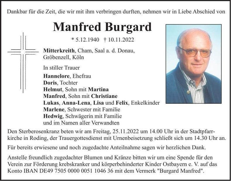 Traueranzeige Manfred Burgard