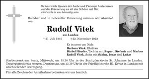 Traueranzeige Rudolf Vitek