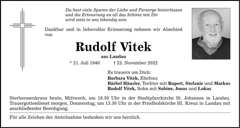 Traueranzeige Rudolf Vitek