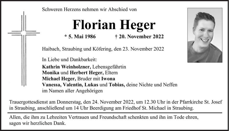 Traueranzeige Florian Heger