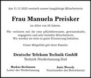Traueranzeige Manuela Preisker