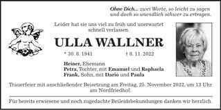 Traueranzeige Ulla Wallner