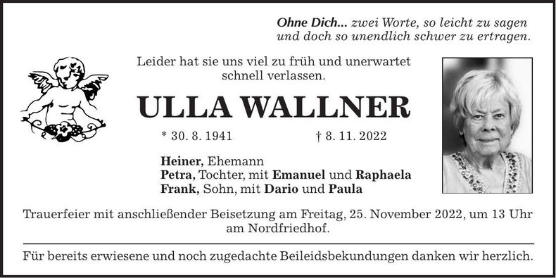 Traueranzeige Ulla Wallner