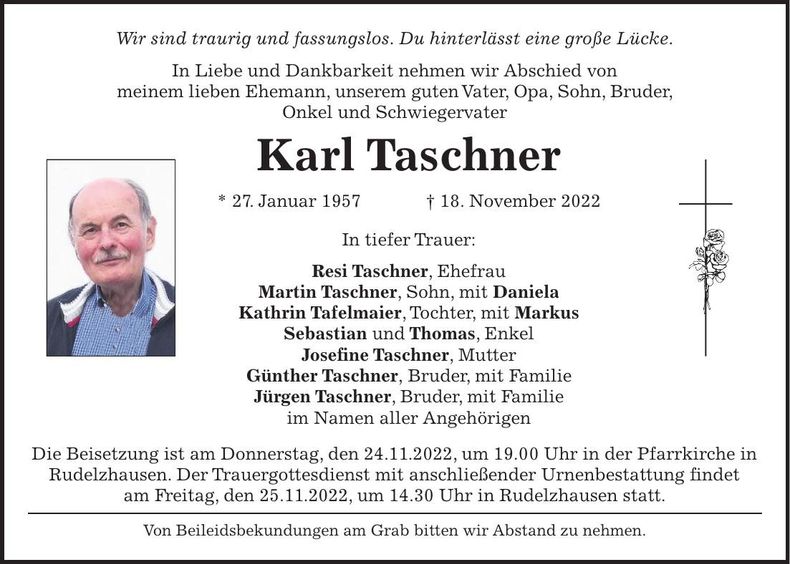 Traueranzeige Karl Taschner