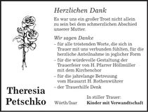Traueranzeige Theresia Petschko