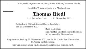 Traueranzeige Thomas Riedl