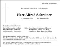 Traueranzeige Alfred Schreiner