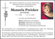 Traueranzeige Manuela Preisker
