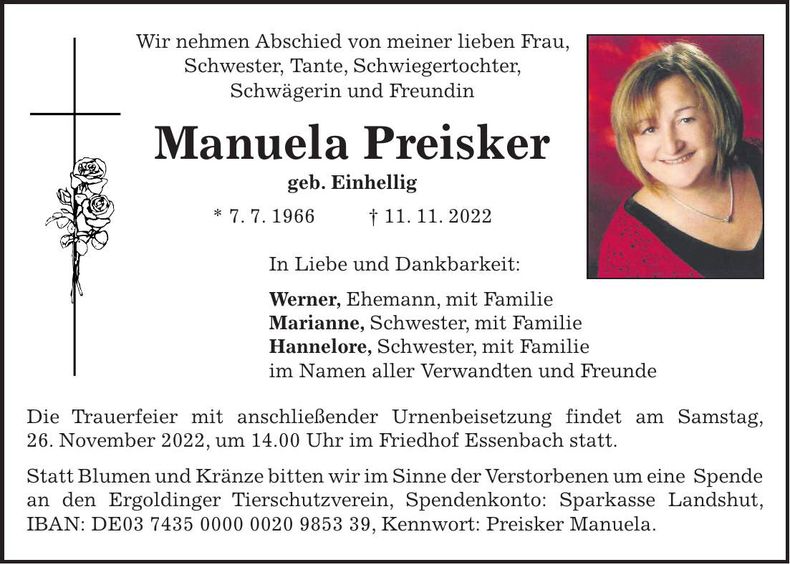 Traueranzeige Manuela Preisker