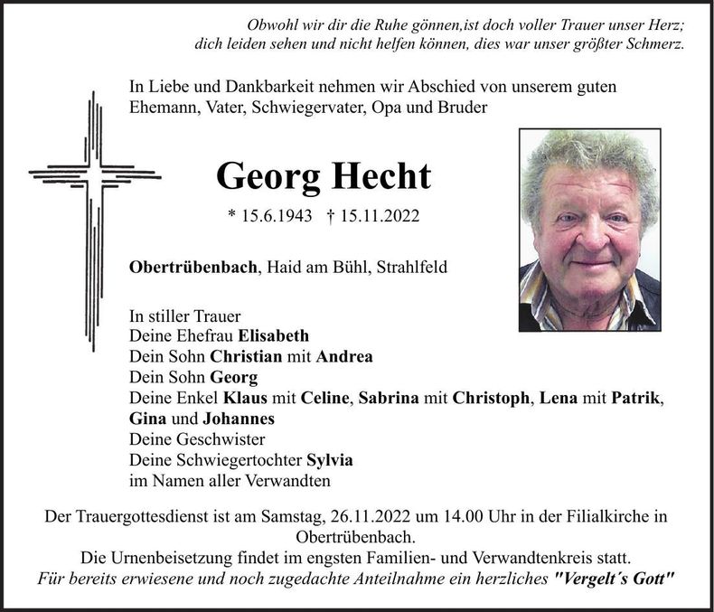 Traueranzeige Georg Hecht