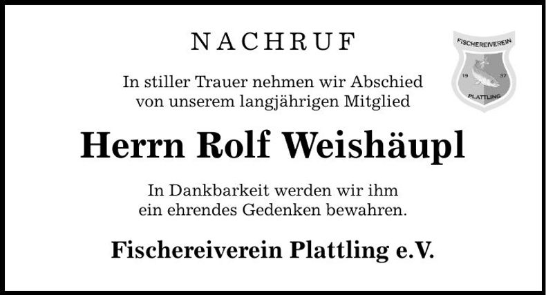 Traueranzeige Rolf Weishäupl