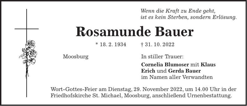 Traueranzeige Rosamunde Bauer