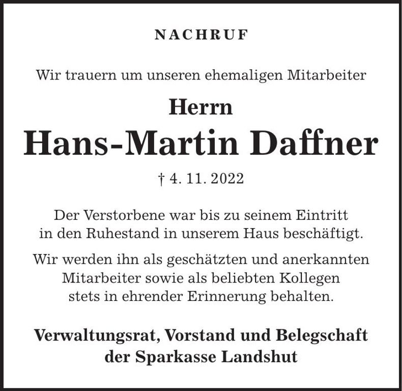 Traueranzeige Hans Martin Daffner