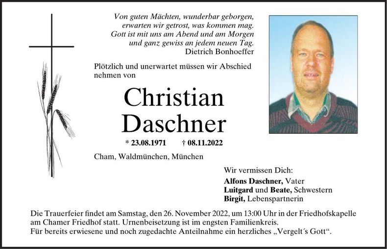 Traueranzeige Christian Daschner