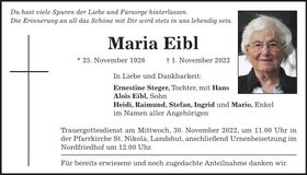 Traueranzeige Maria Eibl