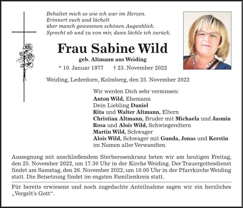 Traueranzeige Sabine Wild