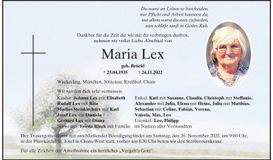 Traueranzeige Maria Lex