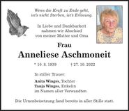 Traueranzeige Anneliese Aschmoneit