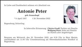 Traueranzeige Antonie Peter