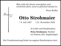 Traueranzeige Otto Strohmaier