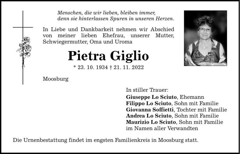 Traueranzeige Pietra Giglio