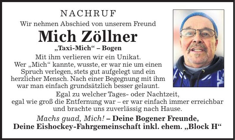 Traueranzeige Mich Zöllner