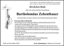Traueranzeige Bartholomäus Zehentbauer