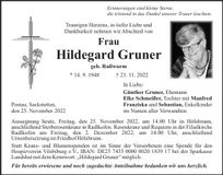 Traueranzeige Hildegard Gruner