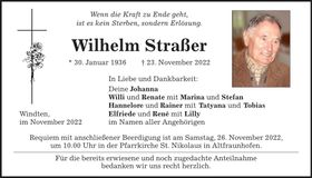 Traueranzeige Wilhelm Straßer
